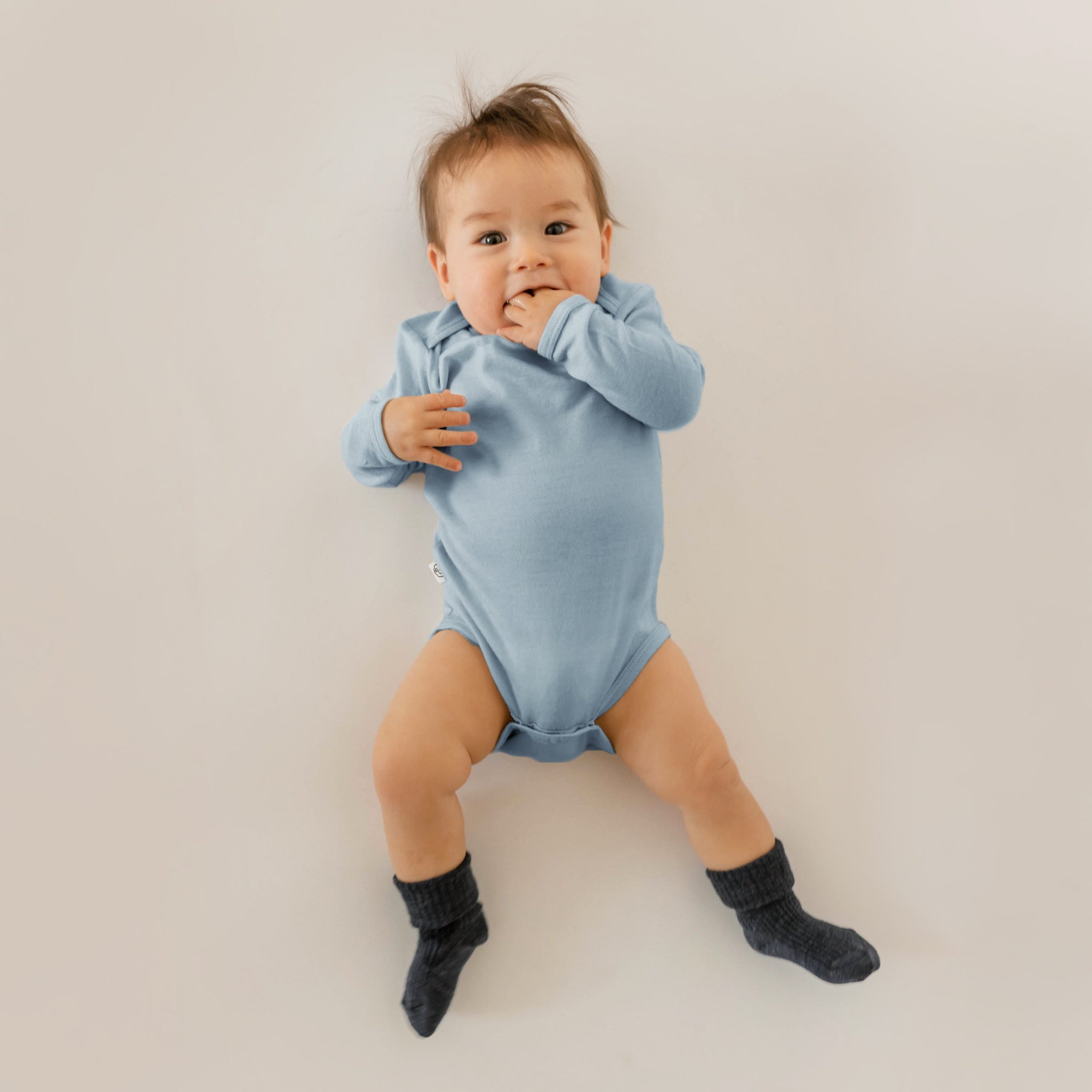 Baby Bodysuit, Long Sleeve, Merino Wool, Blue - Image 4