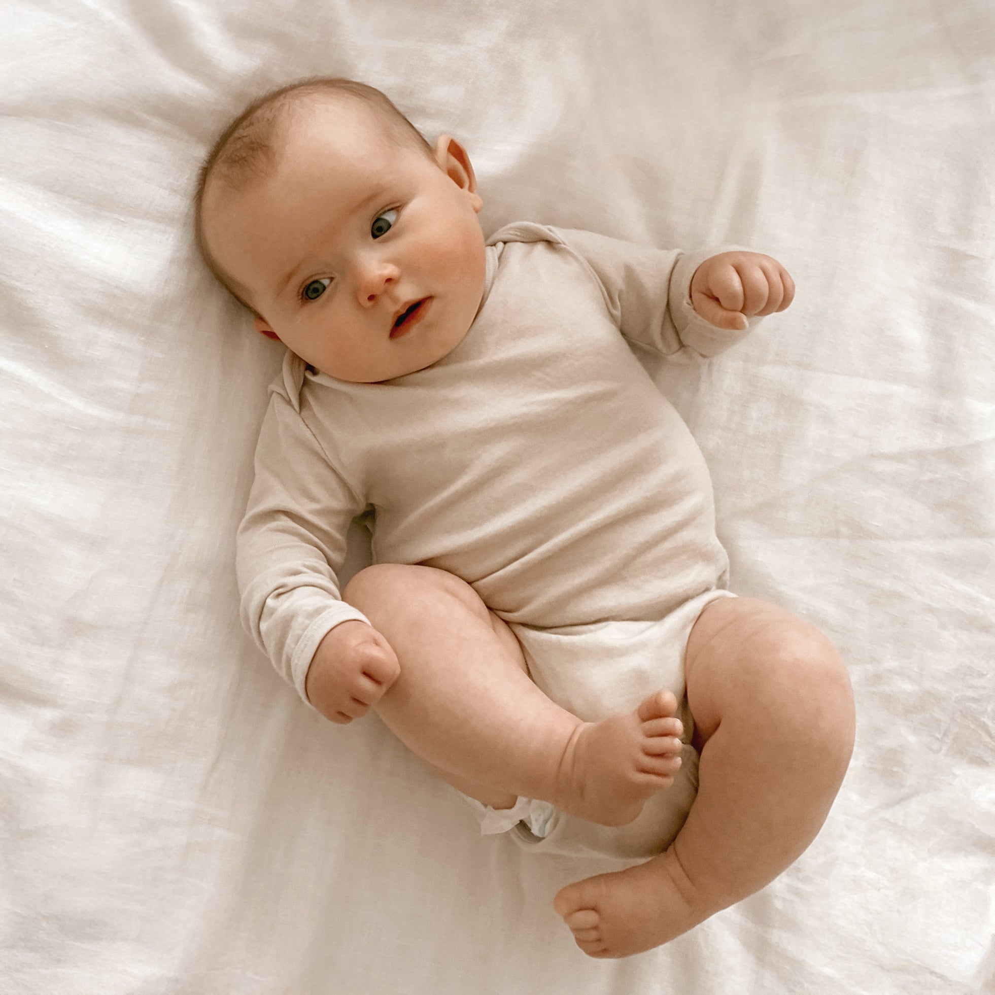 Baby Bodysuit, Long Sleeve, Merino Wool, Oat - Image 2
