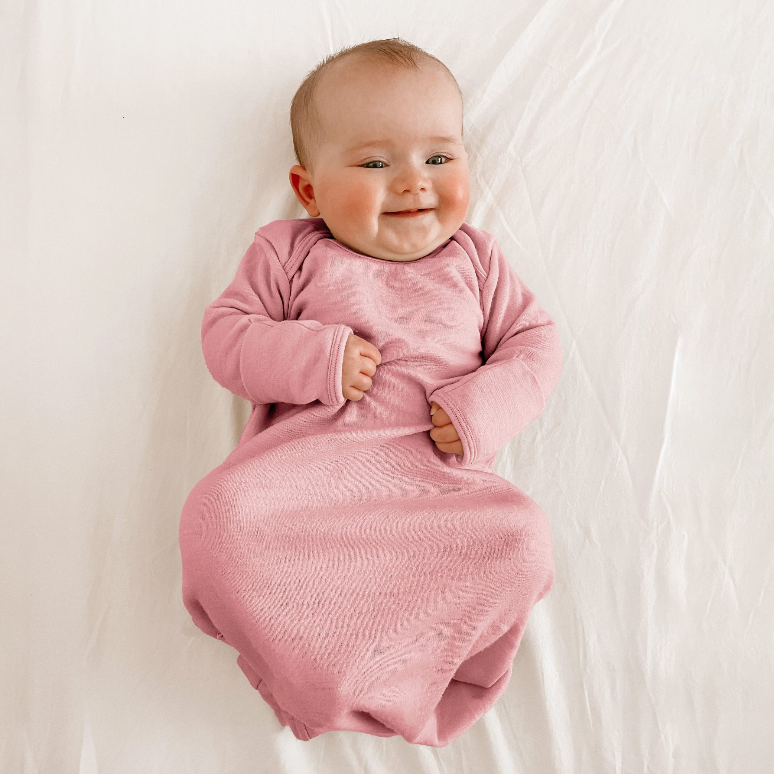 Baby Gown, Merino Wool, 0-6 Months, Blush - Image 2