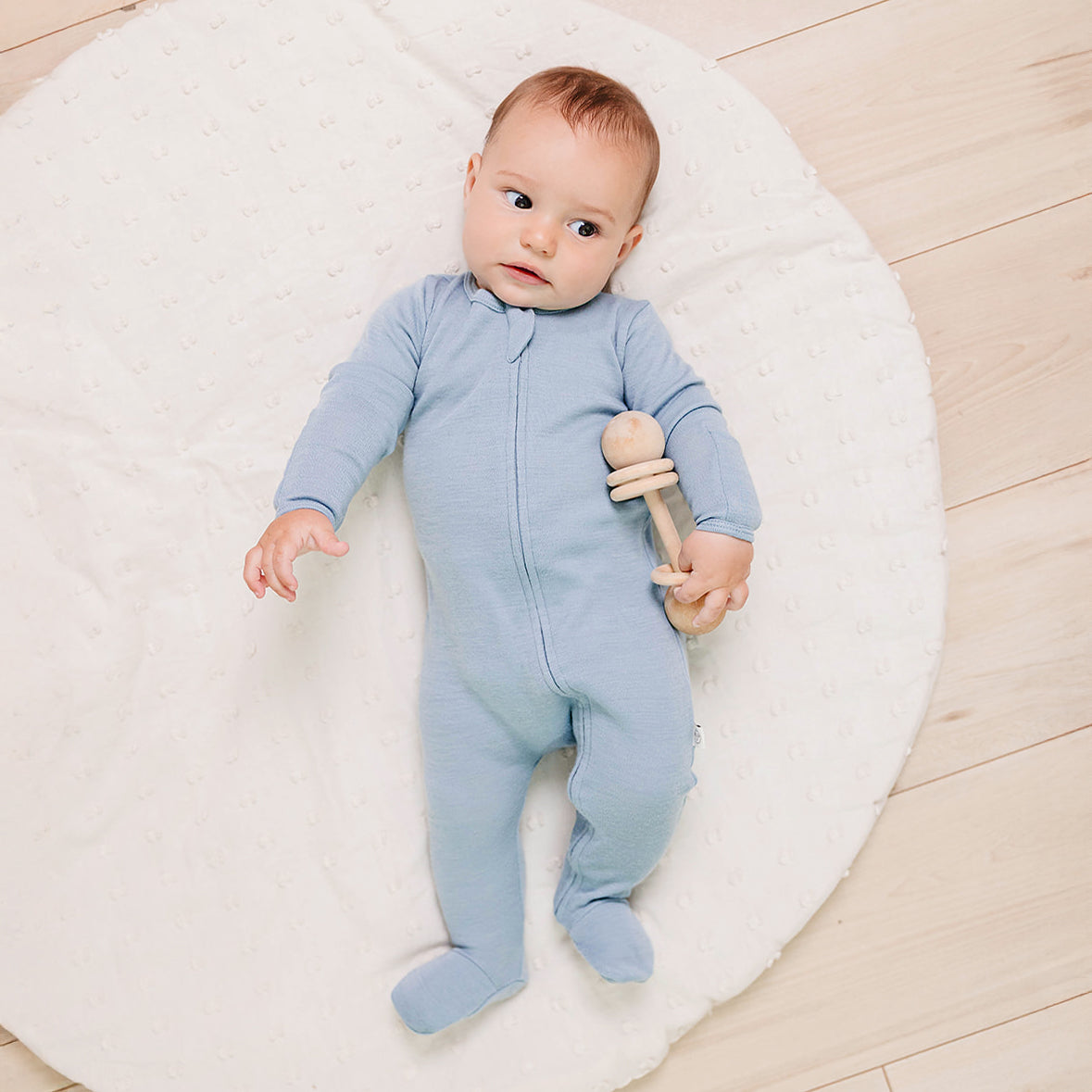 Footie Pajamas, Merino Wool, Blue - Image 2