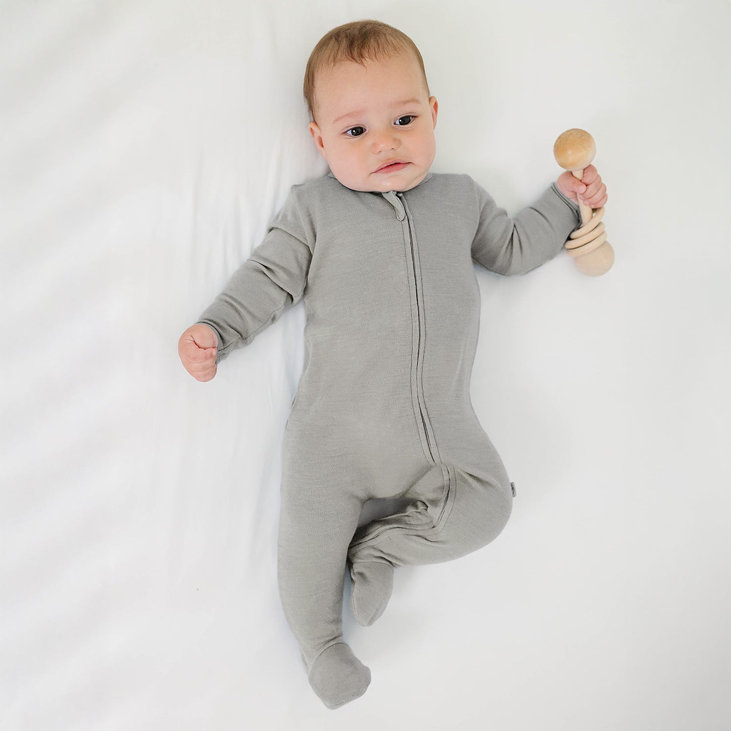 Footie Pajamas, Merino Wool, Dove - Image 2