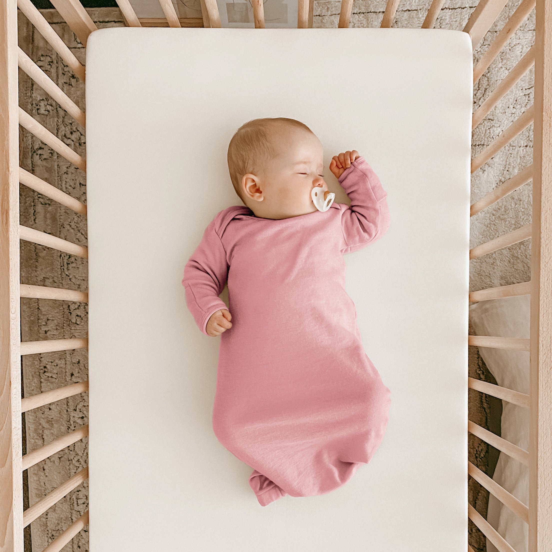 Baby Gown, Merino Wool, 0-6 Months, Blush - Image 3