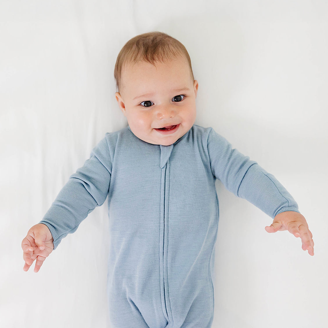 Footie Pajamas, Merino Wool, Blue - Image 3