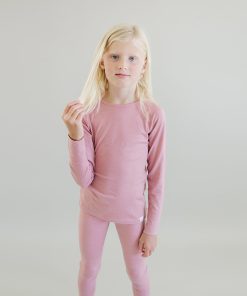 Kids Merino Wool Base Layer, Long Sleeve Top, Blush Pink