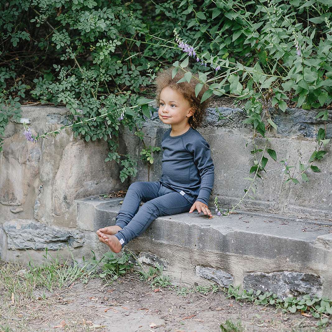 Kids Merino Wool Base Layer, Long Sleeve Top, Storm Gray - Image 3