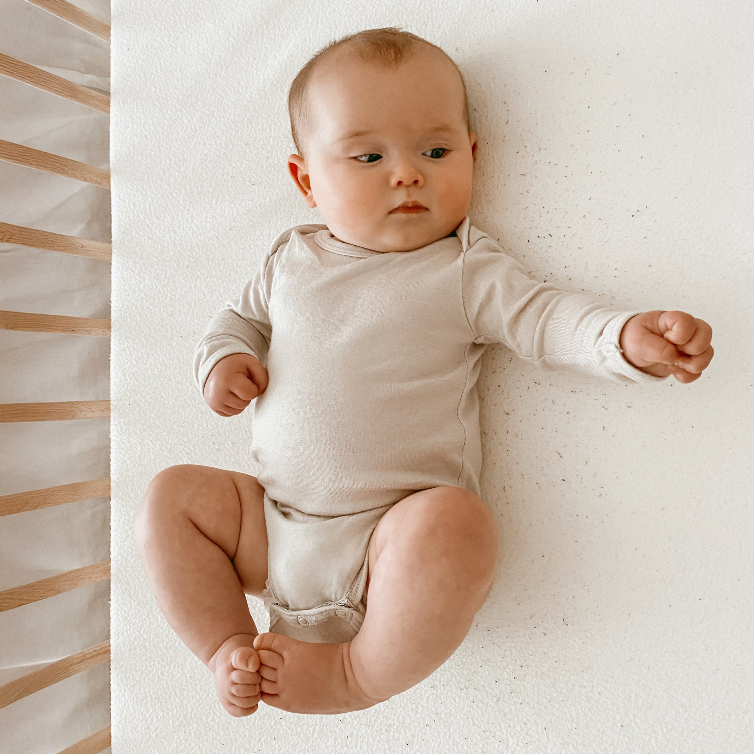 Baby Bodysuit, Long Sleeve, Merino Wool, Oat - Image 3