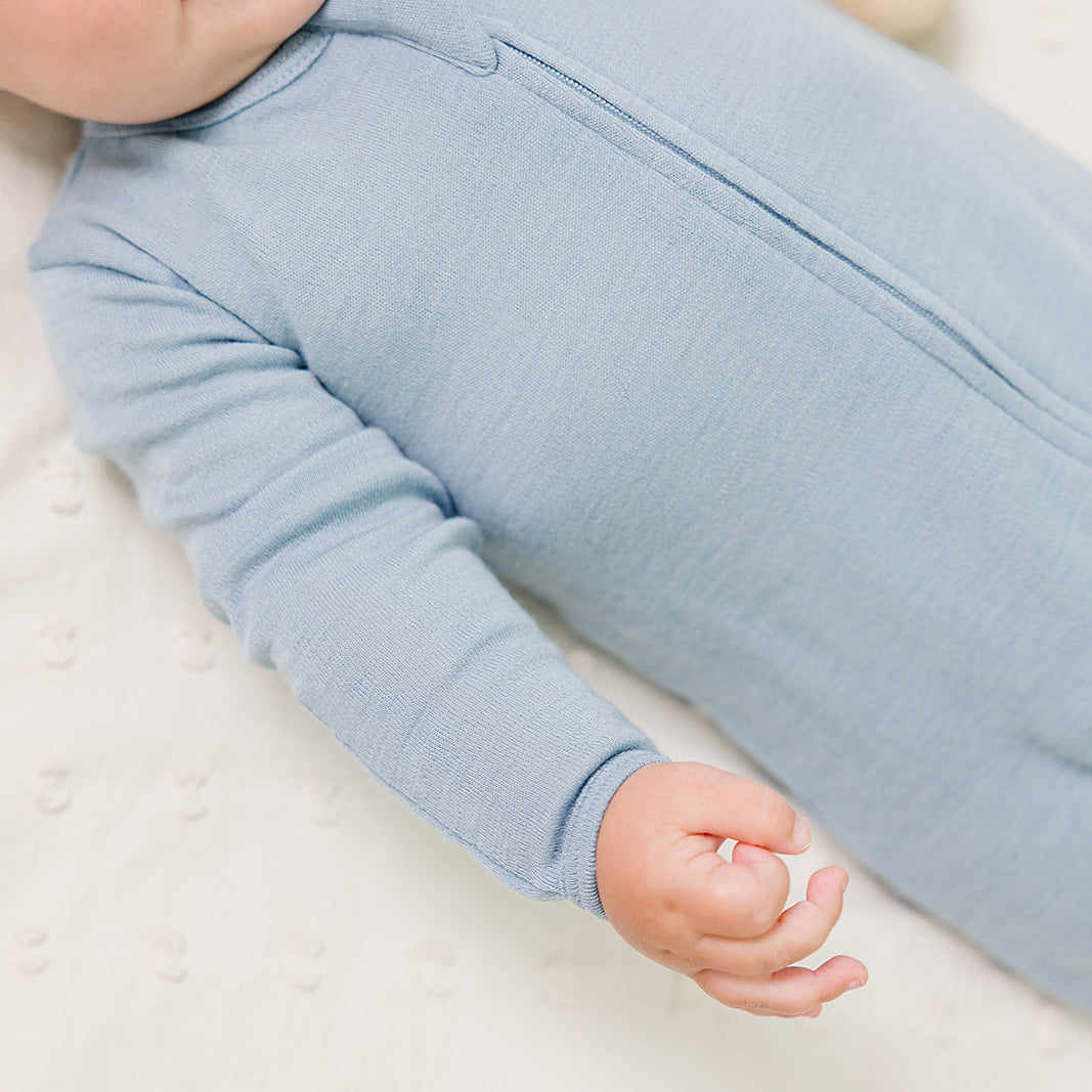 Footie Pajamas, Merino Wool, Blue - Image 4
