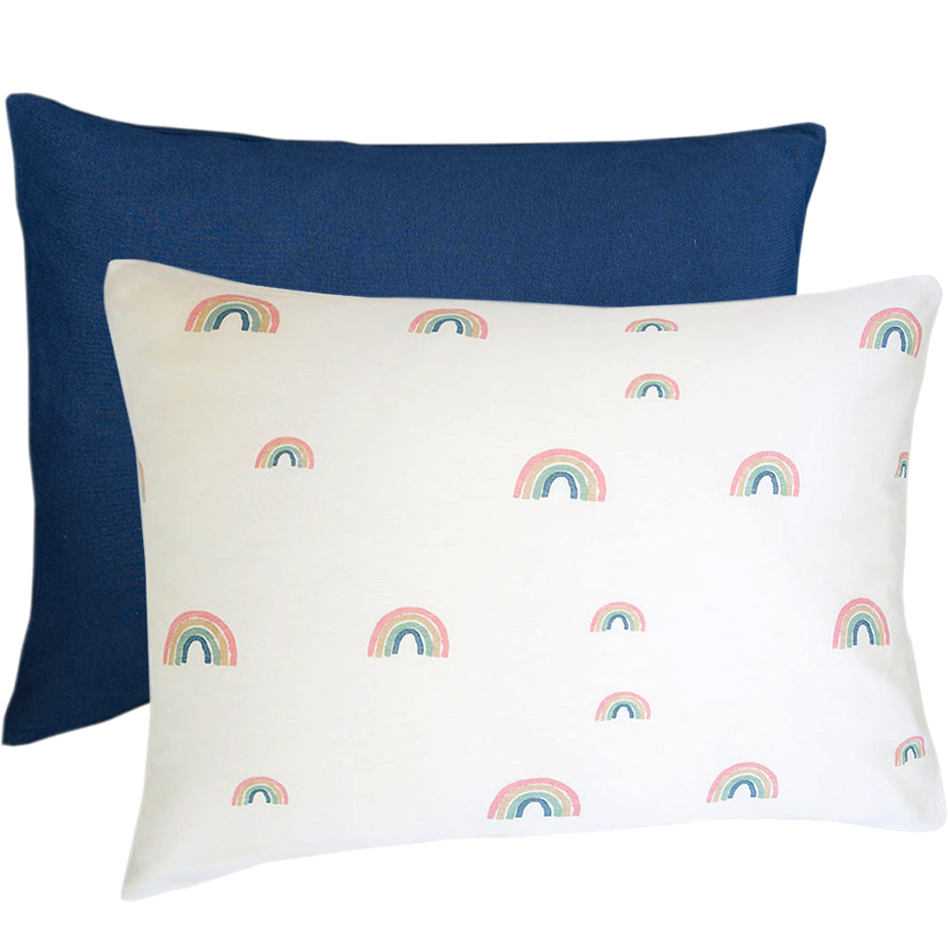 Ecolino Pillowcases, 100% Organic Cotton, 2 Pack, Navy Blue + Rainbow