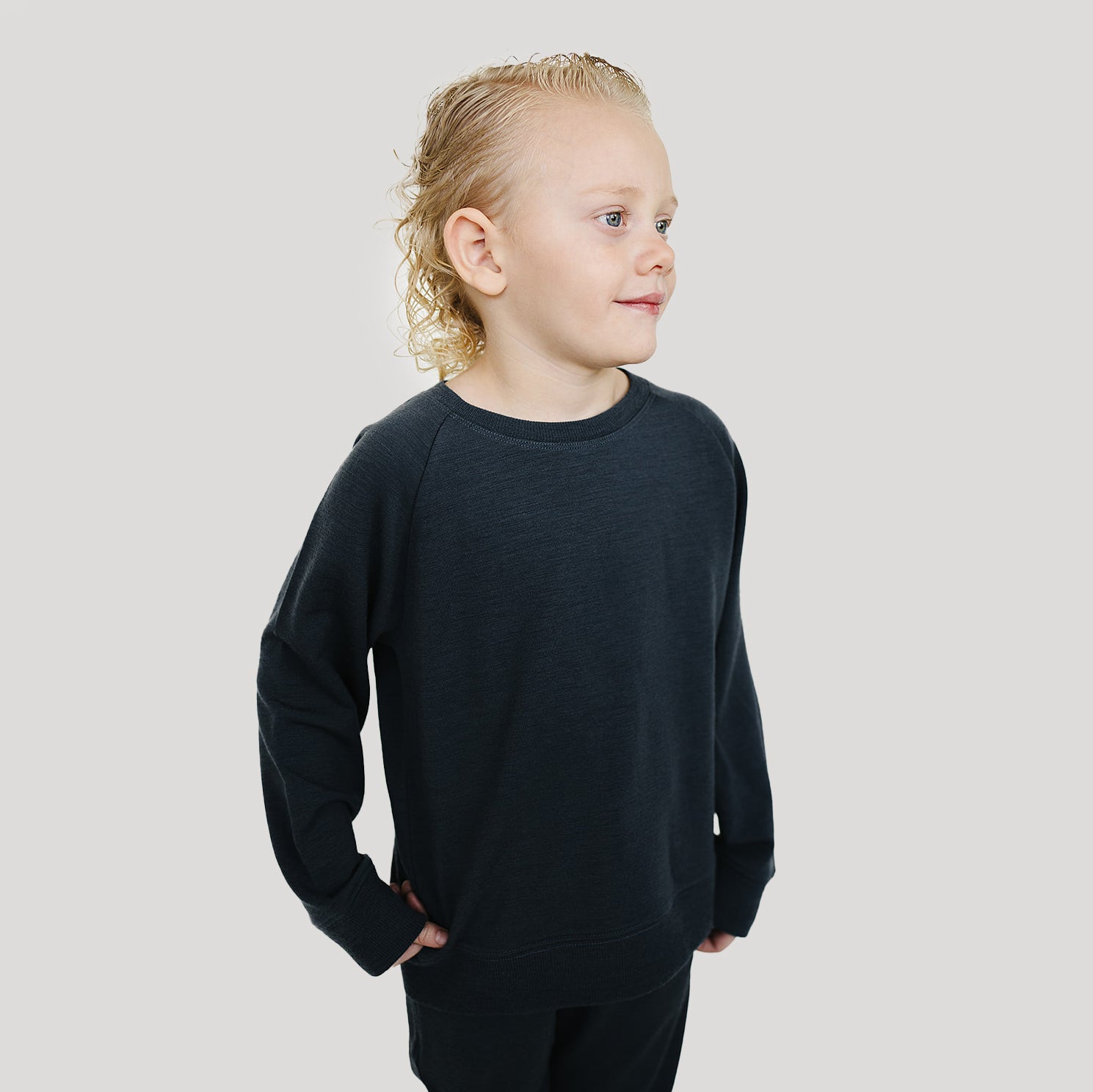 Kids Merino Wool Crew Neck Sweatshirt, Blueberry - Image 5