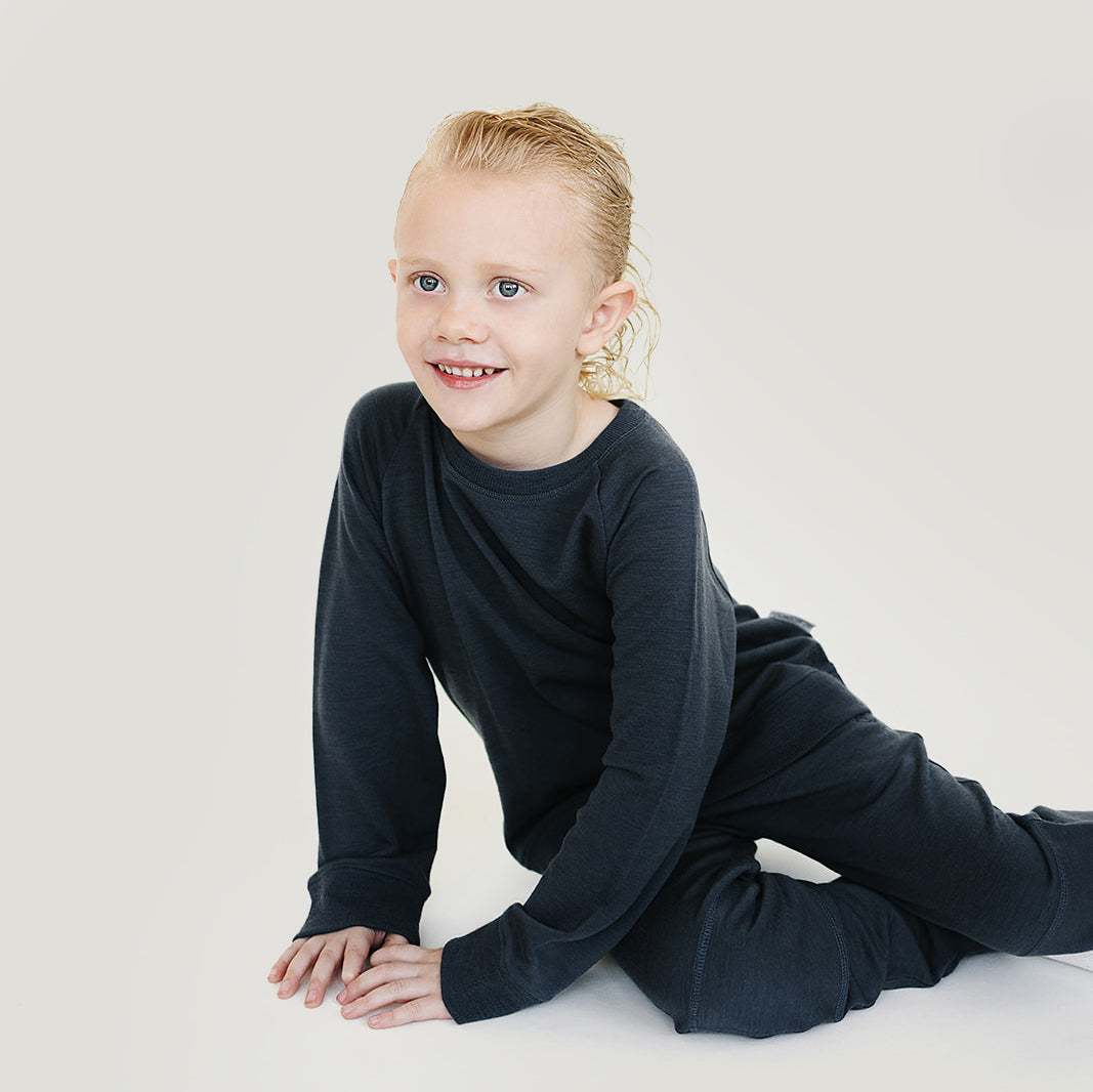 Kids Merino Wool Crew Neck Sweatshirt, Blueberry - Image 2