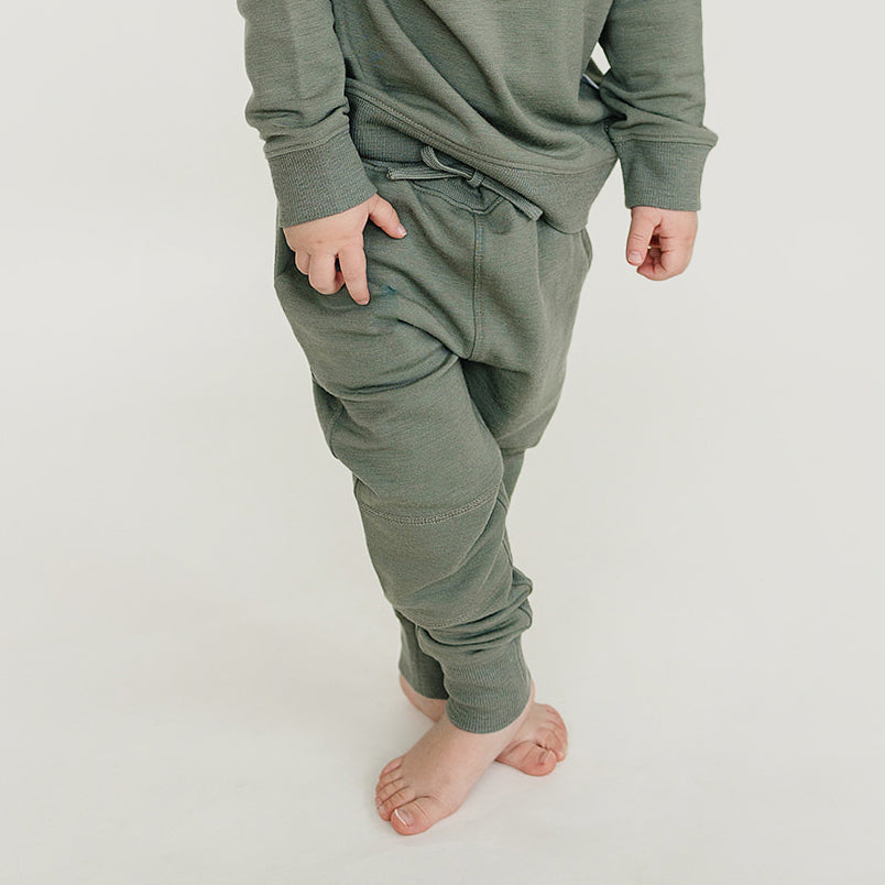 Kids Merino Wool Joggers, Olive - Image 4
