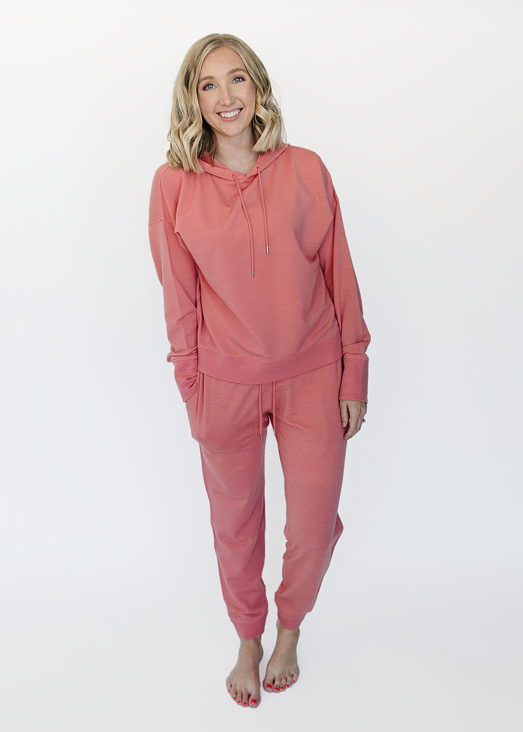 Women's Merino Wool Hoodie, Dusty Rose - Image 3