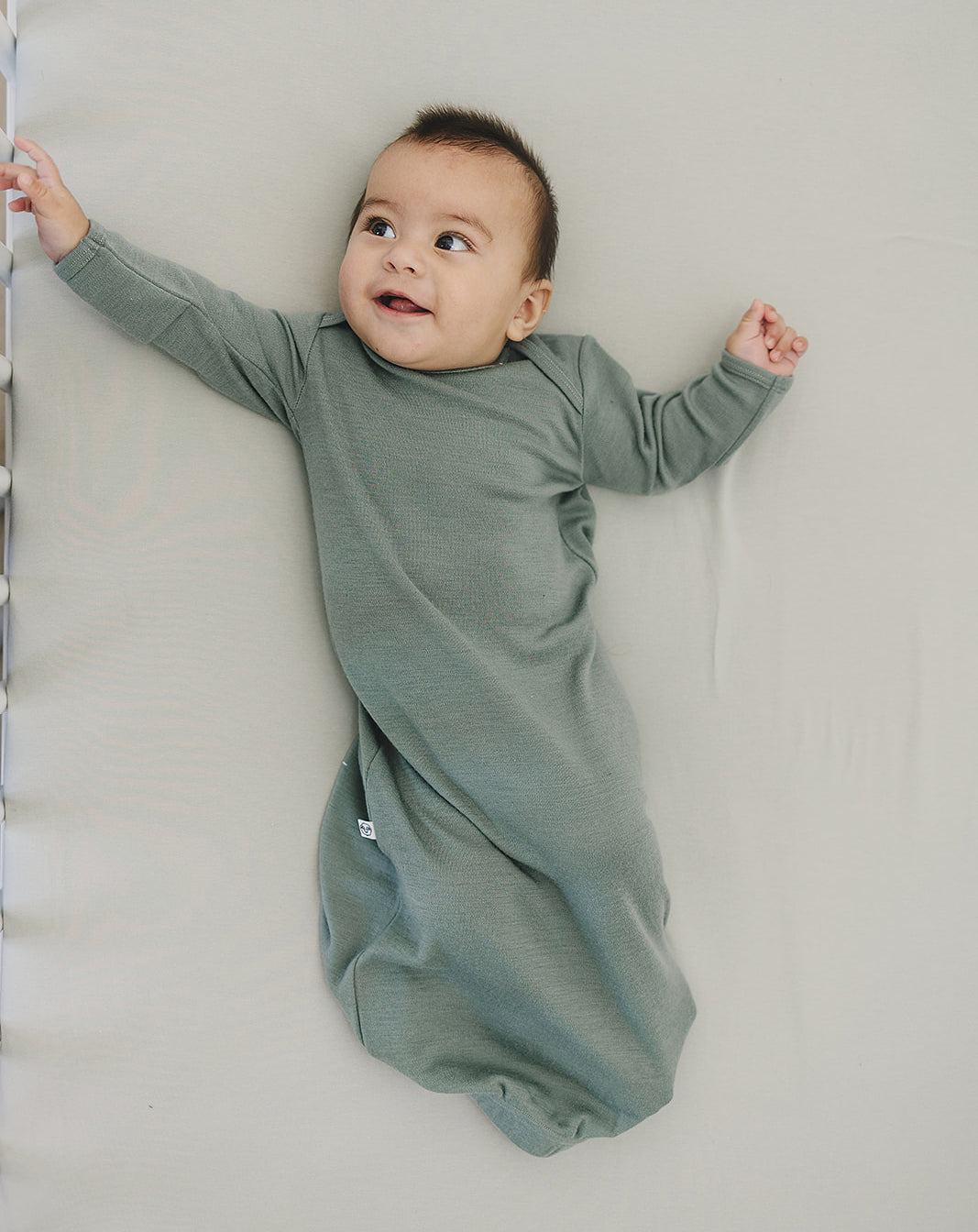 Baby Gown, Merino Wool, 0-6 Months, Sage - Image 3