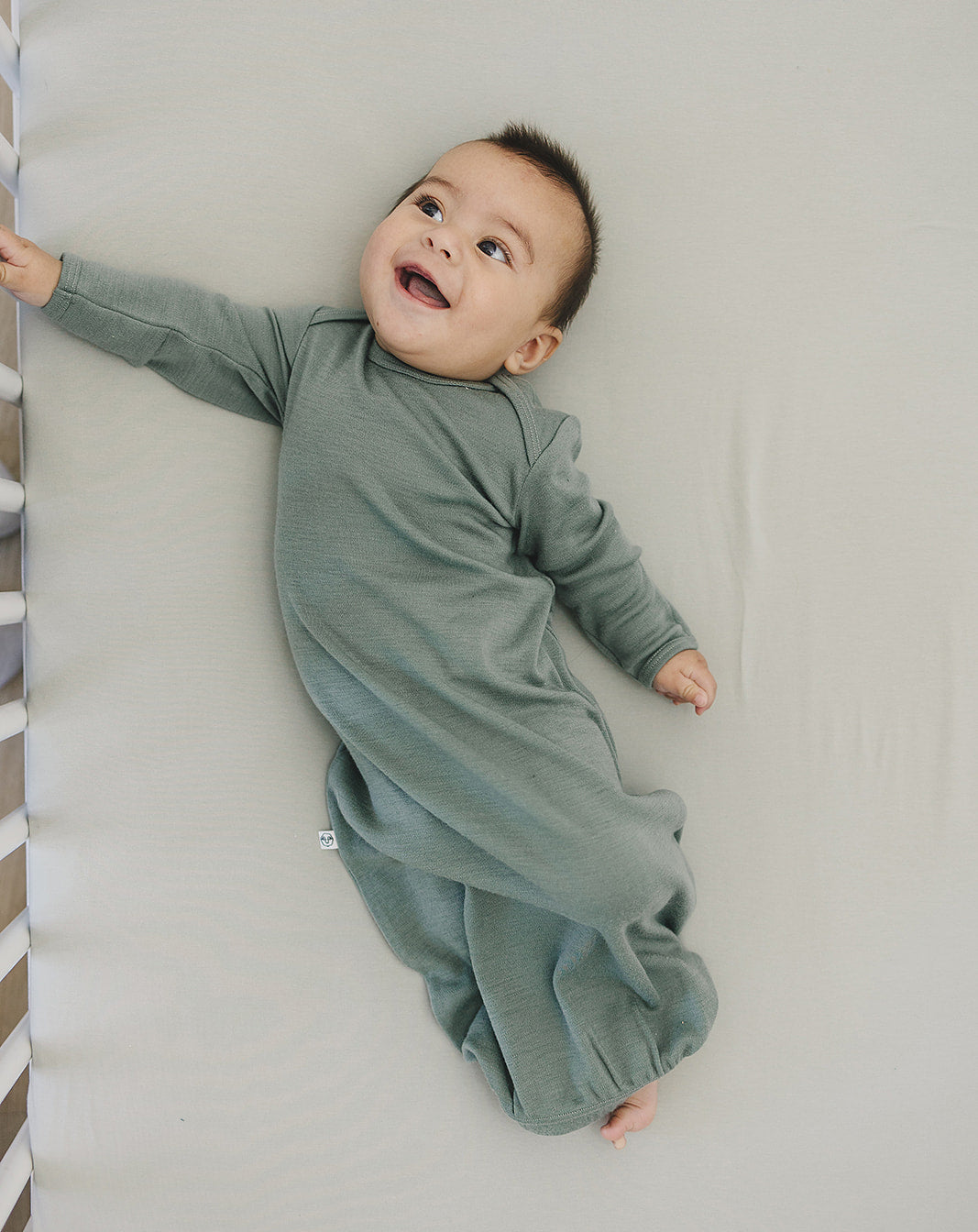 Baby Gown, Merino Wool, 0-6 Months, Sage - Image 4