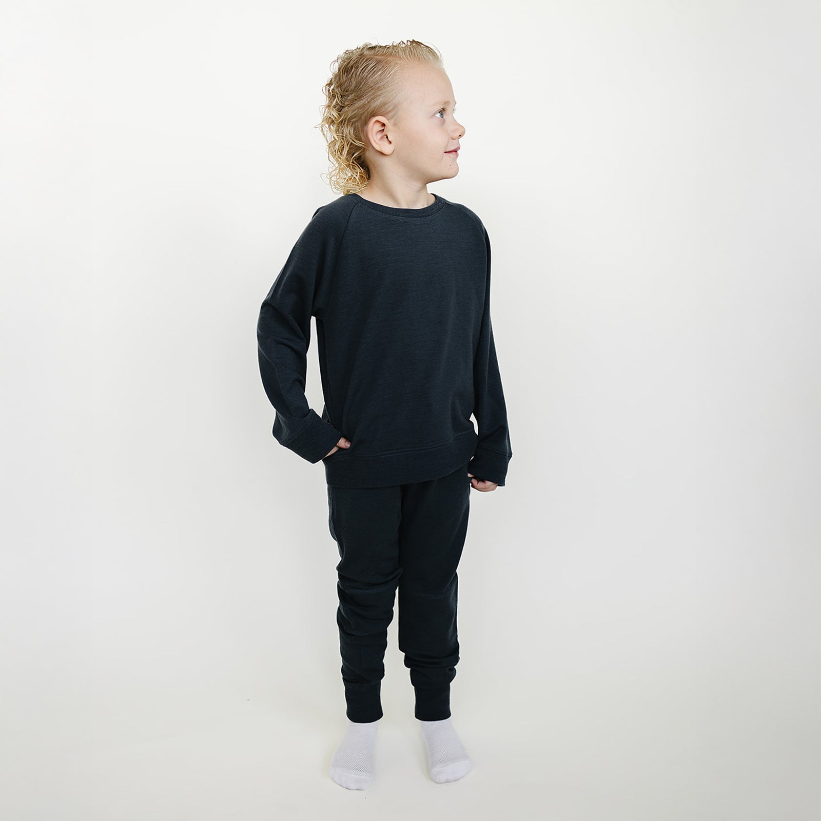 Kids Merino Wool Crew Neck Sweatshirt, Blueberry - Image 3