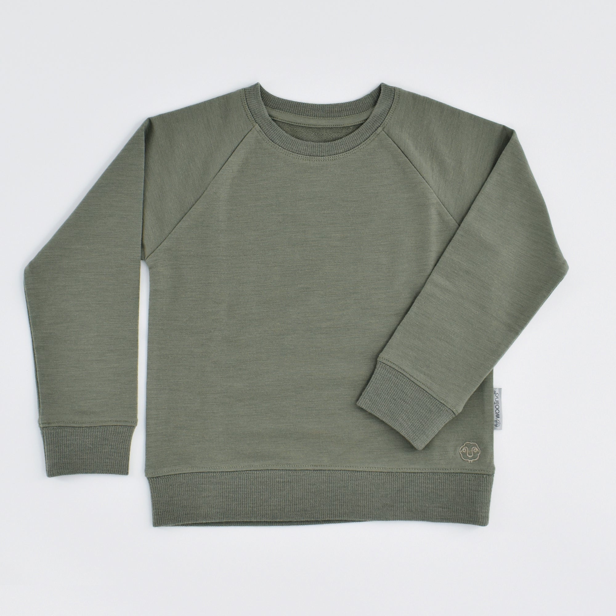 Kids Merino Wool Crew Neck Sweatshirt, Olive - Image 5