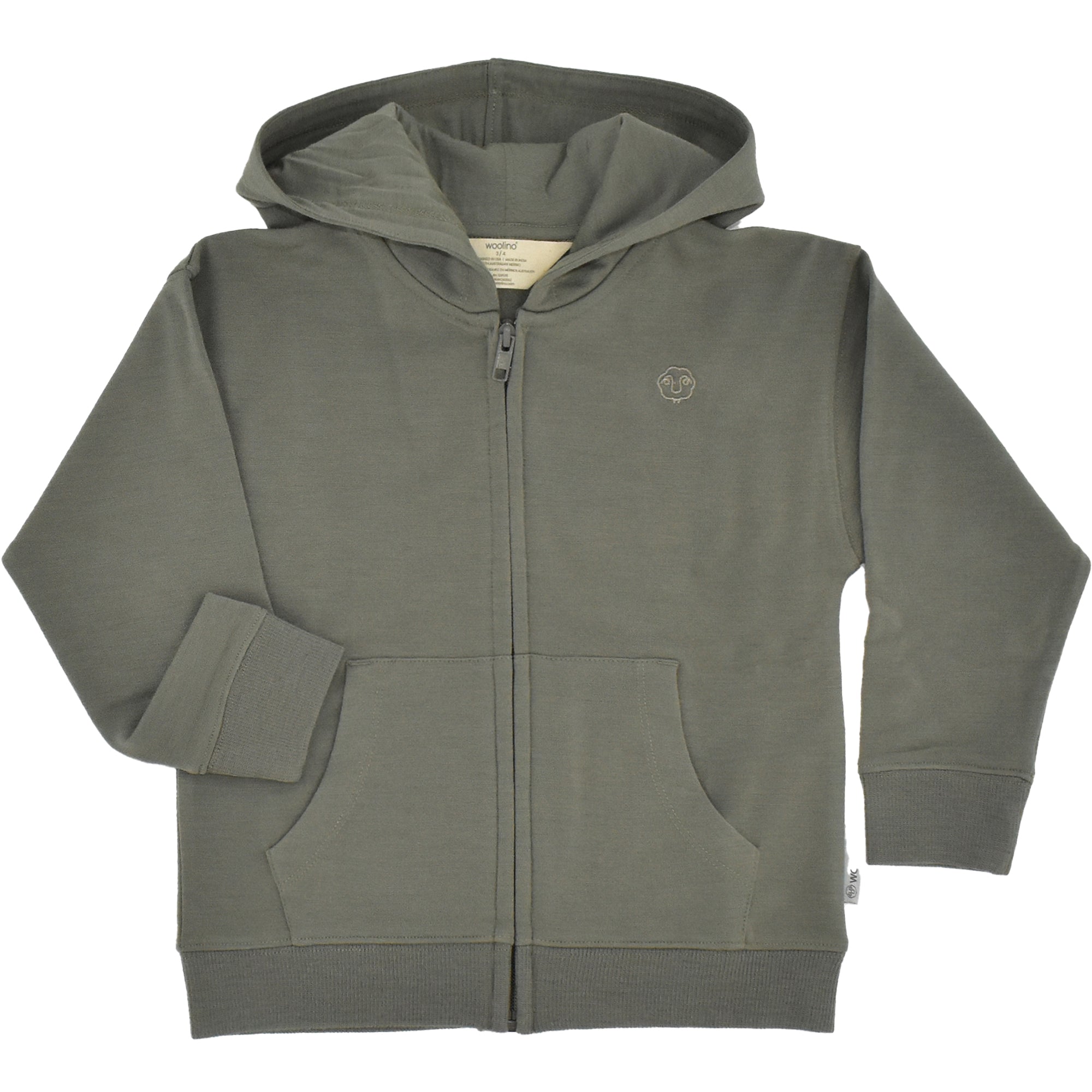 Kids Merino Wool Hoodie, Olive