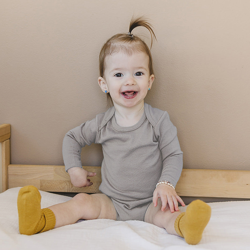 Baby Bodysuit, Long Sleeve, Merino Wool, Dove - Image 2