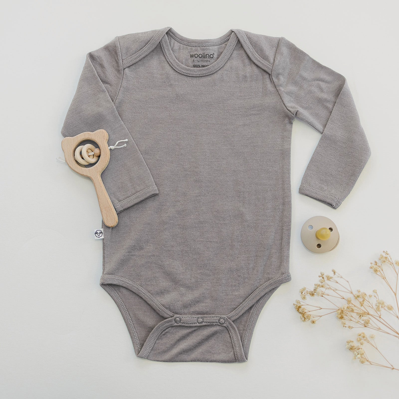 Baby Bodysuit, Long Sleeve, Merino Wool, Dove - Image 4